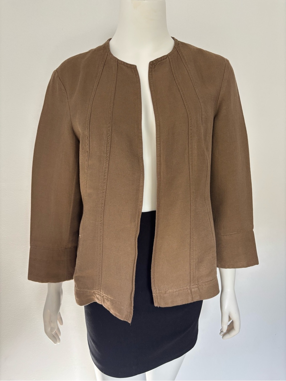 Coldwater Creek Linen Brown Collarless Open-Front Jacket